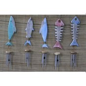 Resim Büro Ev Ofis Dekoru İçin Ahşap Yapım Balıklı Metal Rüzgar Çanı 