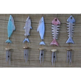 Resim Büro Ev Ofis Dekoru İçin Ahşap Yapım Balıklı Metal Rüzgar Çanı 