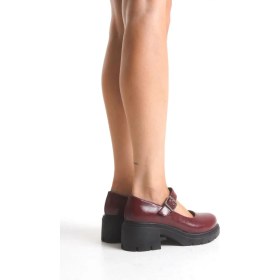Resim K-708 Bordo Kırışık Rugan Tokalı Yüksek Tabanlı Loafer Ayakkabı 