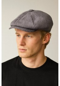Resim Aida Jewelss Kışlık Kadife Ingiliz Kasket Peaky Blinders Model Erkek Kasket Dökümlü Kadife Kasket Gri 