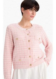 Resim Defacto Regular Fit Bisiklet Yaka Kareli Triko Hırka G0806ax25wnpn478 Pembe-pn478 