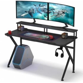 Resim Zeronex Gaming Oyuncu Masası - Ergonomik Tasarım, Raflı ve Kulaklık Askılı, Dayanıklı Metal Ayaklı Modern Bilgisayar Masası 