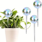 Resim Bitki Sulama Topları, 4 Adet Iridesan Gökkuşağı Renkli Şeffaf Cam Bitki Sulama Ampulleri, İç ve Dış Mekan Bitkileri İçin Kendi Kendine Sulama Sistemi, Uzakta İken Otomatik Bitki Sulayıcı Cihazlar 