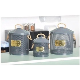 Resim Metal 3 Lü Patates Soğan Sarımsak Saklama Kovası Fileli Antrasit 