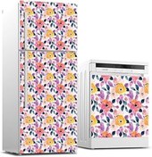 Resim Qedii Buzdolabı Ve Bulaşık Makinası Beyaz Eşya Sticker Kaplama Çiçekler Boyama 