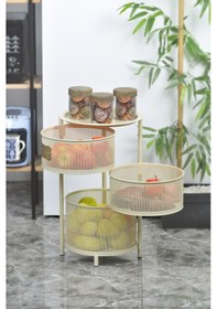 Resim Tezgah Üstü 3 Katlı Metal Açılır Kapanır Paslanmaz Sebzelik Krem 