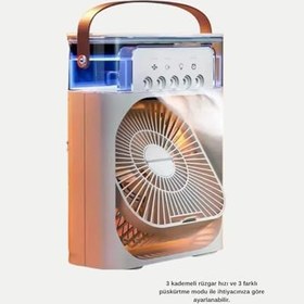 Resim 3’ü 1 Arada Mini Klima Fan USB Şarjlı, 7 Renk Gece Lambalı ve Nemlendirici 