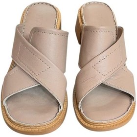 Resim Vizon Hakiki Deri Puf Taban Çapraz Bantlı Terlik Vizon 