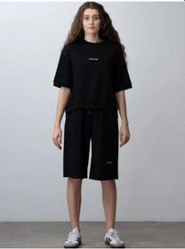 Resim Zekids Kız Çocuk Pamuklu Tasarım Oversize T-shirt Şortlu Takım-15782 Siyah 