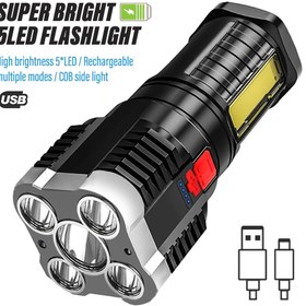 Resim 5 LED Süper Parlak El Feneri, COB Yan Işık ve 4 Aydınlatma Modu ile Şarj Edilebilir Kamp Işığı, Kamp, Yürüyüş, Açık Hava Aktiviteleri için Yüksek Güçlü LED El Feneri, vb. 