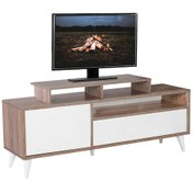 Resim Retro Wide Kapaklı Çekmeceli Tv Sehpası Latte-Diamond Beyaz 
