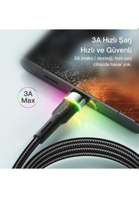 Resim Essager Led Işıklı 1 Metre 3a Usb To Type-c Ultra Hızlı Şarj Kablosu,dayanıklı Renkli Led Işıklı Kablo 