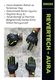 Resim Revertech Aura Siyah / Neon - Dokunmatik Ekran Uyumlu Erkek Motosiklet Eldiveni + Buff li 