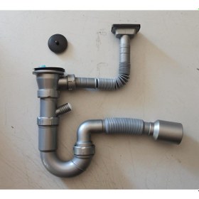 Resim S'li Taşmalı Evye Sifonu Dirsekli Flex Tahliye - Küvet Taşmalı Gri 