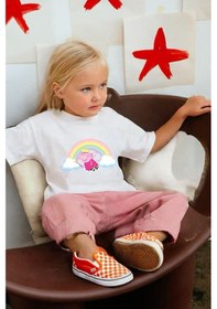 Resim Monila Kız Çocuk Peppa Baskılı Pamuklu Bisiklet Yaka T-shirt Ekru 
