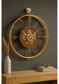 Resim Metaquartz Aksesuar Ahşap Gold Dönence - Chakra Serisi - Çarklar Hareketlidir - Çarklı Duvar Saati Altın 