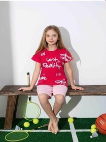 Resim Kız Çocuk Desenli Kırmızı Şortlu Pijama Takımı-1257 Kırmızı 