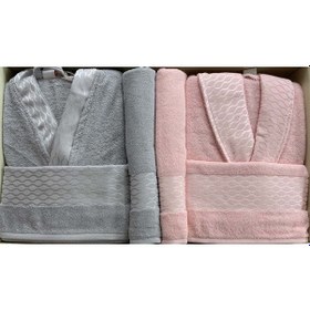 Resim Özdilek Elissa Gri-Pudra Aile Bornoz Seti Gri - Pudra 