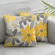 Resim 2'li Paket Modern Ayçiçeği Yastık Kılıfları, 45.72x45.72 cm, Sarı ve Gri, Kısa Peluş, Makinede Yıkanabilir, Fermuarlı Kapama, Polyester, Kanepe, Veranda, Oturma Odası Dekorasyonu için Uygun 
