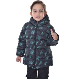 Resim First Steps Erkek Çocuk Siyah Yeşil Dijital Desen İçi Polar Su Ve Rüzgar Geçirmez Kapüşonlu Şişme Kışlık Mont Siyah - Yeşil 