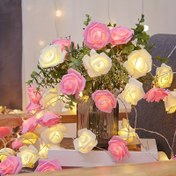 Resim 1 adet LED Gül Peri Işıklı Dize, Pembe & Beyaz Güller, İç/Dış Mekan Romantik Dekor için Pil Gücünde - Anneler Günü, Sevgililer Günü, Düğünler, Bahçe Partileri için İdeal - Pil Kutusu Dahil (Piller Dahil Değildir) 