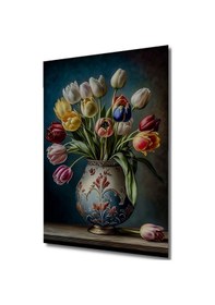 Resim Büyülü Vazo Lale Yağlıboya Görünümlü Dekoratif Ahşap Ev,Antre,Salon,Ofis,Mutfak,Yatak Odası Tablo 47505694 - 60 X 90 