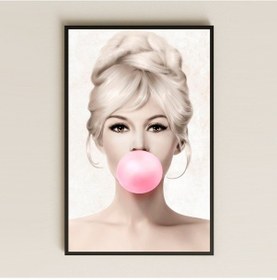Resim Sakız Çiğneyen Retro Kadın Portresi Şeffaf Pleksi Tablo 
