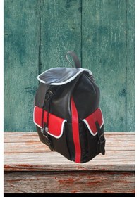Resim Hakiki Deri Sırt Çantası Siyah-kırmızı-beyaz Garnili 3cep Kırmızı - Siyah 