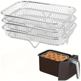 Resim Dashanshop Rectangle 3 Katmanlı Paslanmaz Çelik Hava Fritöz Aksesuar Seti Fırın Yıkanabilir Sağlıklı Pişirme 