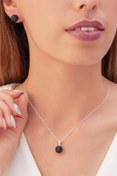 Resim ATEŞ GOLD Gümüş Set 925 Ayar Zirkon Taşlı Top Kolye Küpe 
