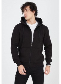 Resim Barlashive Erkek 3 İplik Pamuklu Fermuarlı Kapüşonlu Kanguru Cepli Hoodie Hırka Sweatshirt - Siyah Çok Renkli 