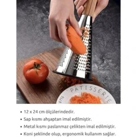 Resim Ahşap Saplı Modern Paslanmaz Çelik Koni Rende 28 x 12 cm 