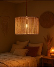 Resim El Yapımı Jüt İpli Bohem Tavan Lambası - Avize / Salon ,yatak Odası ,oturma Odası,ofis,mutfak,balkon Kahverengi 