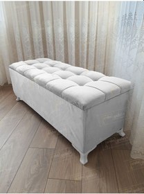 Resim Çizgi Kapitoneli Sandıklı Puf 100 Cm Beyaz Ayak Beyaz 