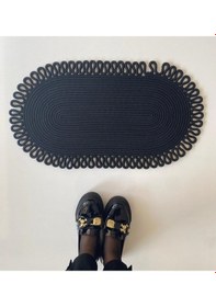 Resim Jüt Kenarları Desenli Oval Paspas 45 X 75 Siyah 