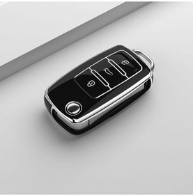 Resim Siyah Araba Anahtar Kapağı Kılıfı Vw Volkswagen Uyumlu Polo Golf Passat Beetle Caddy T5 Up Eos Tiguan Jetta Skoda Octavia A5 Anahtarlık Anahtarlık 