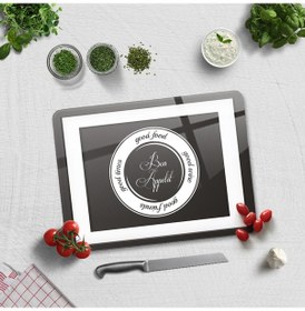 Resim Decorita Cam Kesme Tahtası | Good Food - Siyah Fon | 30x40cm 