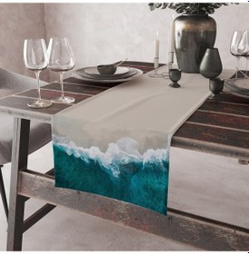 Resim Özge Okurer Runner Marin Deniz Desenli Keten Masa Örtüsü Runner 