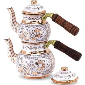 Resim Gül Çiçek Küçük Beyaz Renk Bakır Çaydanlık 850 Ml 