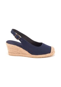 Resim Star Tombis Gerçek Elişi Arkadan Bantlı Topuğu Açık Burnu Hasırlı Keten Espadril Dolgu Topuk Handmade Lacivert 