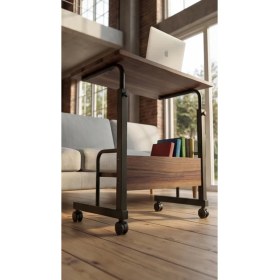 Resim Dehalimited 60X40 Raflı Yükseklik Ayarlı Frenli Tekerlekli Laptop Sehpası Çalışma Masası 