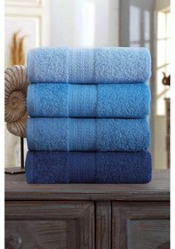 Resim 4 Lü El Yüz Havlu Seti %100 Pamuklu Gökkuşağı 50x85 Cm Mavi Çok Renkli 