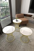 Resim Puklife 3lü Hasır Yan Sehpa Gold Ayak, Beyazcam 