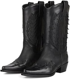 Resim Siyah Deri Kadın Kovboy Çizmesi (Kızıl) 