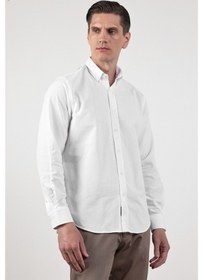 Resim İmza Beyaz Oxford Düğmeli Yaka Uzun Kol Cepsiz Slim Fit Pamuklu Gömlek 1004260182 