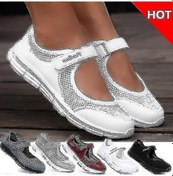 Resim Renk Yazlık Yürüyüş Ayakkabıları Kadın Moda Günlük Koşu Ayakkabıları Bayan Hafif Tenis Ayakkabıları Örgü Örgü Kumaş Rahat Düz Ayakkabılar Ratetime Siyah 