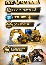 Resim YILDIRIM OYUNCAK Uzaktan Kumandalı Buhar Spreyli Işıklı 2.4 ghz Sarj Edilebilir Buldozer Kepçe İş Makinası 