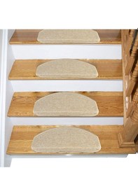 Resim Oval Bukle Halıdan Alınlıklı Basamak Ve Merdiven Paspası 16'lı - Bej Null 