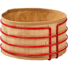 Resim Kırmızı Paslanmaz Yuvarlak Ekmek Sepeti Jüt Kumaş, Lüks Sunum Sepeti - Çok Amaçlı Metal Kırmızı 
