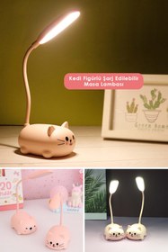 Resim TechnoSmart Usbli Kedi Figürlü Masa Lambası Hediyelik Gece Lambası Şarj Edilebilir Çocuklar Için 